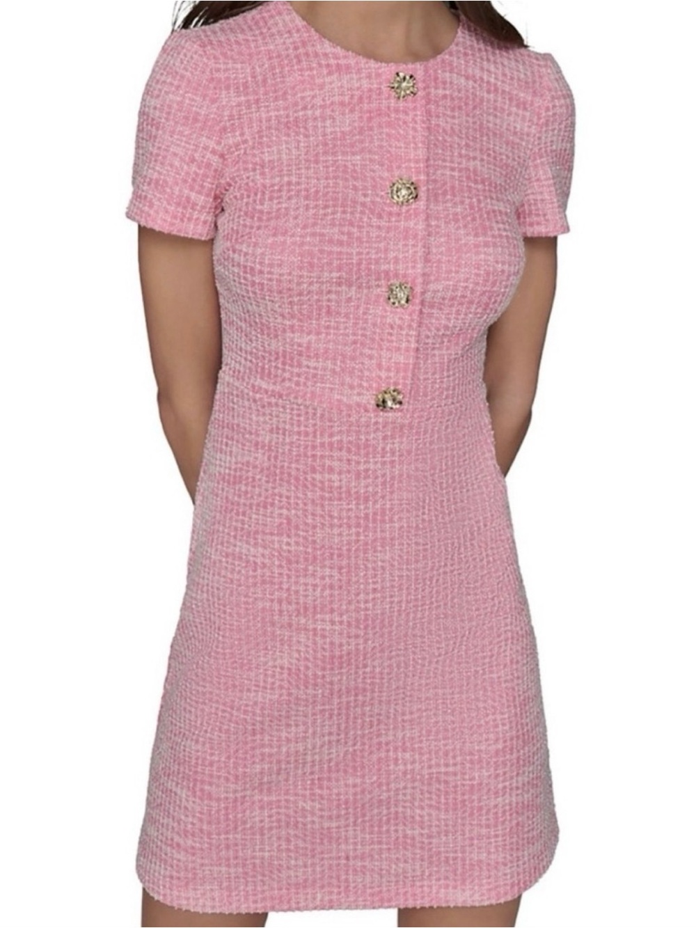 Karl Lagerfeld Pink Tweed Midi Dress with Gold Buttons